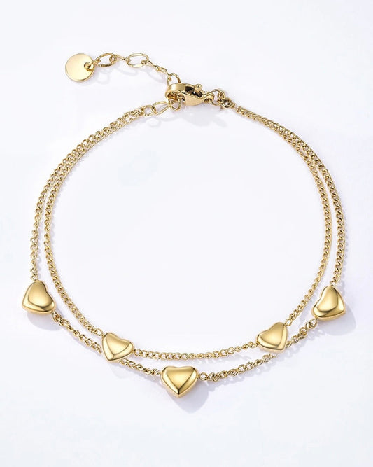 Bracciale con doppia catena di cuori