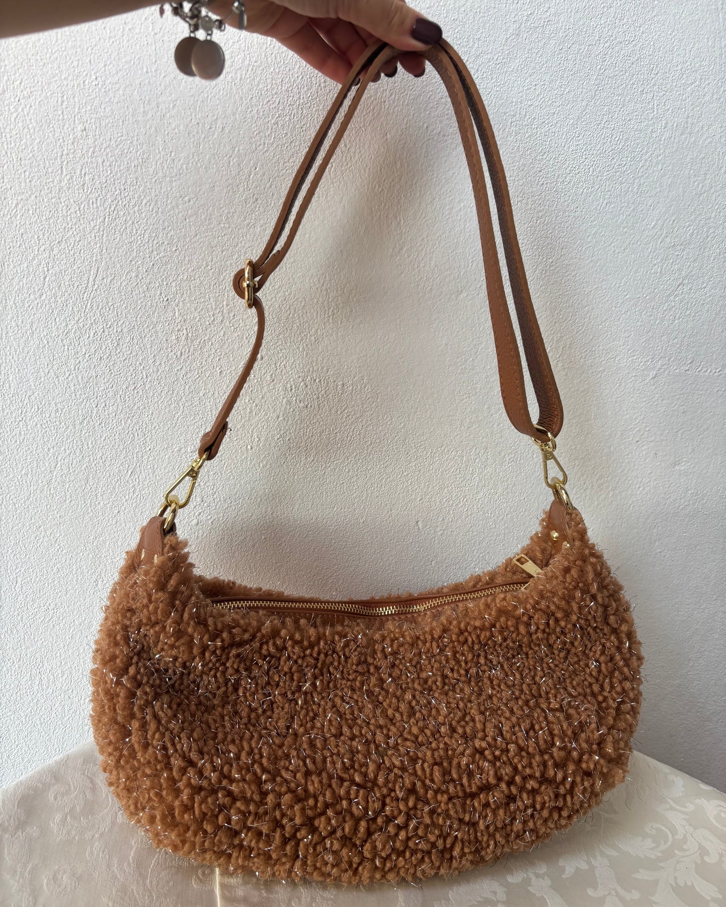 Borsa peluche in vera pelle