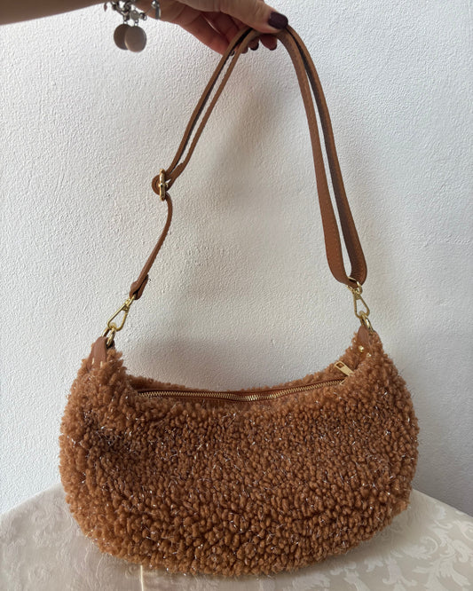 Borsa peluche in vera pelle