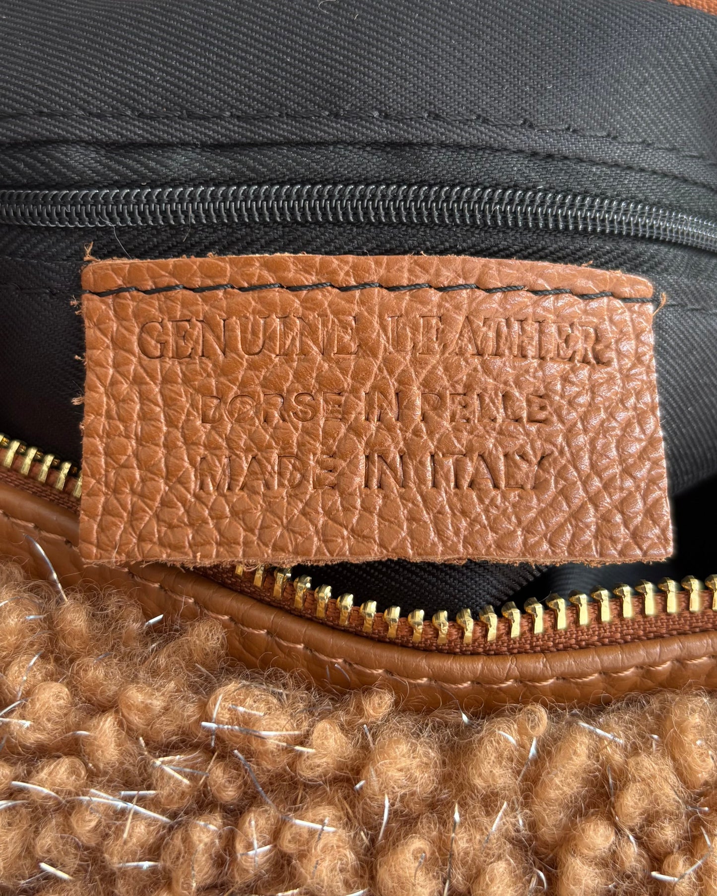 Borsa peluche in vera pelle